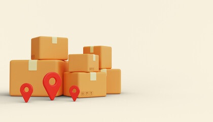 Obraz premium Delivery service. Cardboard boxes with pins. 3d render
