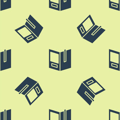 Blue Open book icon isolated seamless pattern on yellow background. Vector Illustration