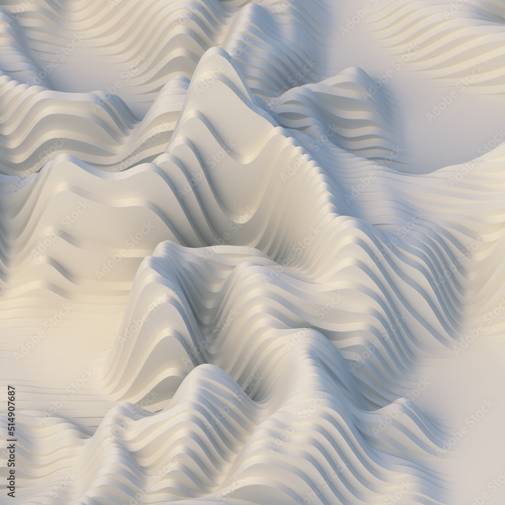 Poster stylized white mountains. 3d rendering digital illustration. elegant abstract background
