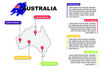 Australia travel location infographic, tourism and vacation concept, popular places of Australia, country graphic vector template, designed map idea, sightseeing destinations