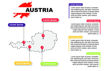 Austria travel location infographic, tourism and vacation concept, popular places of Austria, country graphic vector template, designed map idea, sightseeing destinations