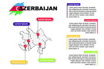 Azerbaijan travel location infographic, tourism and vacation concept, popular places of Azerbaijan, country graphic vector template, designed map idea, sightseeing destinations