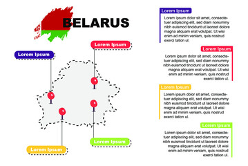 Belarus travel location infographic, tourism and vacation concept, popular places of Belarus, country graphic vector template, designed map idea, sightseeing destinations