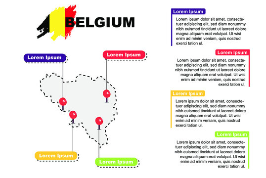 Belgium travel location infographic, tourism and vacation concept, popular places of Belgium, country graphic vector template, designed map idea, sightseeing destinations