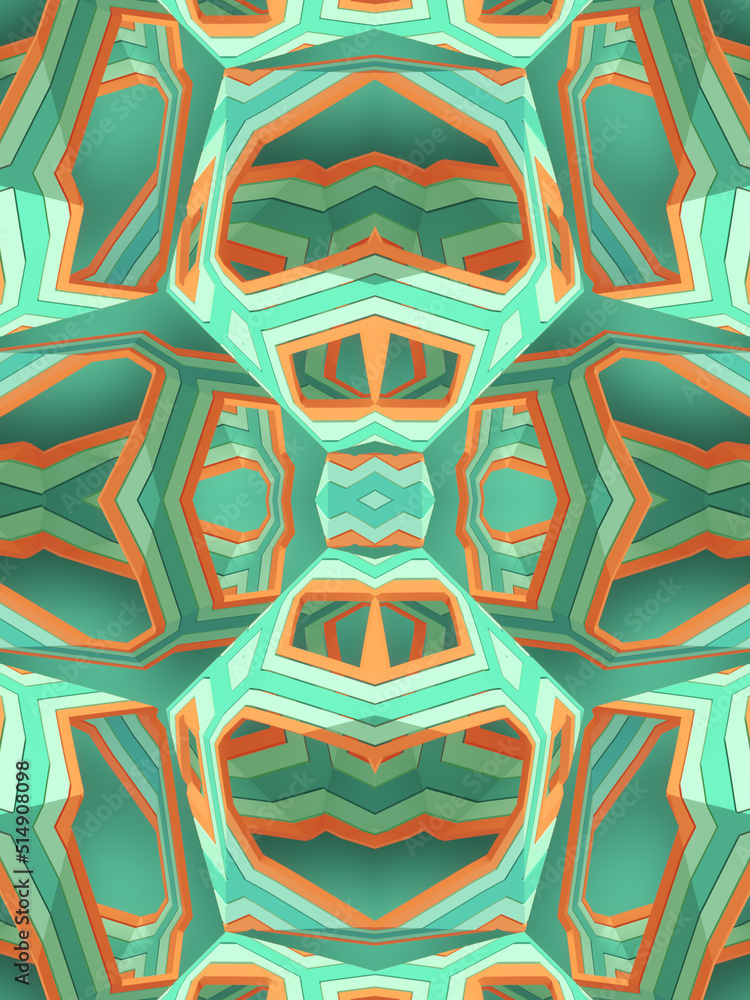 Poster Abstract crystal structure with trendy multicolor pattern. 3d rendering digital illustration