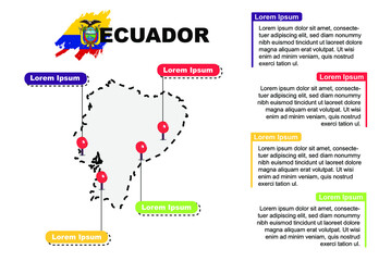 Ecuador travel location infographic, tourism and vacation concept, popular places of Ecuador, country graphic vector template, designed map idea, sightseeing destinations