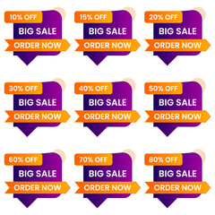 order now special offer discount set with different sale percentages up to 10,15,20,30,40,50,75 off sale tags set design
