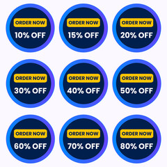 order now special offer discount set with different sale percentages up to 10,15,20,30,40,50,75 off sale tags set design