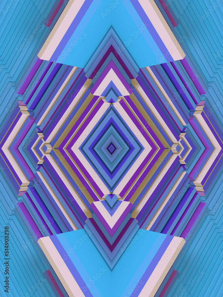 Aufkleber abstract kaleidoscopic background. 3d rendering wavy rectangular stacks digital illustration