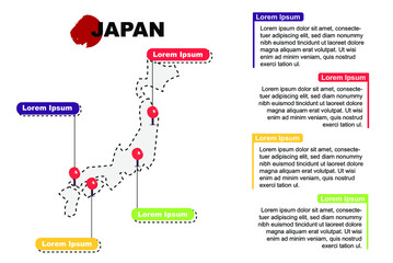 Japan travel location infographic, tourism and vacation concept, popular places of Japan, country graphic vector template, designed map idea, sightseeing destinations