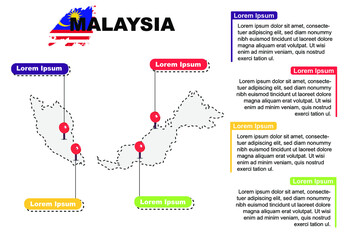 Malaysia travel location infographic, tourism and vacation concept, popular places of Malaysia, country graphic vector template, designed map idea, sightseeing destinations