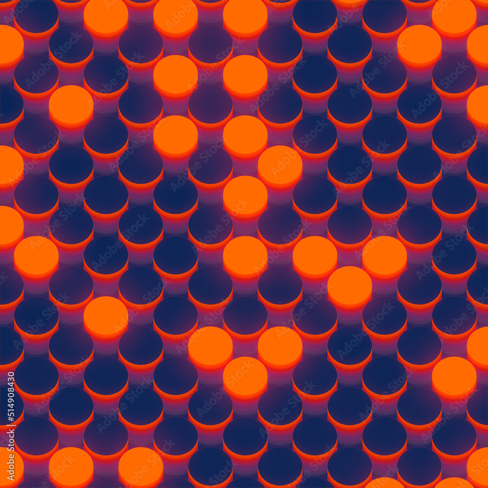 Poster Cylinders pattern flashing randomly in orange. 3d rendering abstract geometric colorful background. Digital illustration