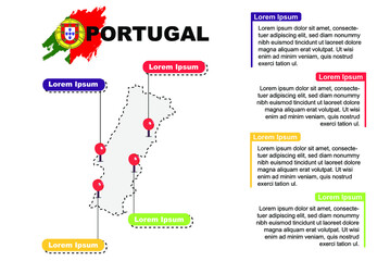 Portugal travel location infographic, tourism and vacation concept, popular places of Portugal, country graphic vector template, designed map idea, sightseeing destinations
