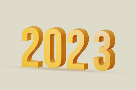 Yellow text 2023 3d render is  , isolated on beige color background , illustration 3D Rendering
