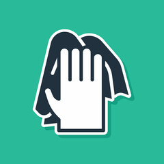 Obraz premium Blue Cleaning service icon isolated on green background. Latex hand protection sign. Housework cleaning equipment symbol. Vector