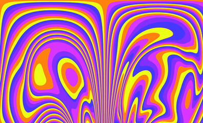 Retro neon psychedelic background with distorted and wavy lines and curves. The 60s and 70s hippie style.