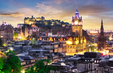 Fototapeta na wymiar Edinburgh city and castle from Calton Hill at sunset, Scotland, UK