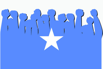 Somalia flag with raised protest hands vector, country flag logo, Somalia protesting concept