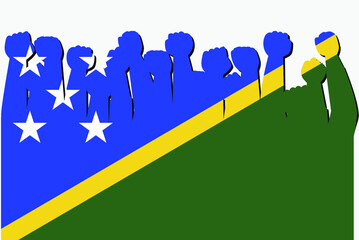Solomon Island flag with raised protest hands vector, country flag logo, Solomon Island protesting concept