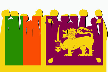 Sri Lanka flag with raised protest hands vector, country flag logo, Sri Lanka protesting concept