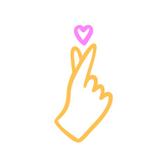 Heart with fingers, gesture. Korean Like. Love. Vector outline doodle style for sticker.