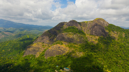 Tropical mountain range and mountain slopes with rainforest. Sri Lanka.