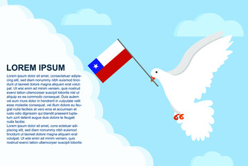 Chile peace concept with text area, Dove of Peace bird with Chile flag, peace day template