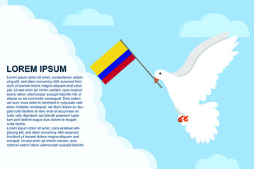 Colombia peace concept with text area, Dove of Peace bird with Colombia flag, peace day template