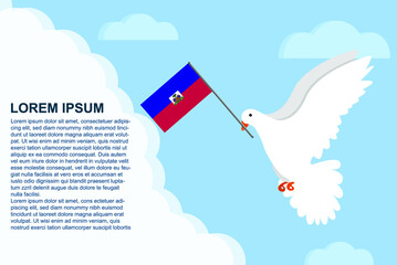 Haiti peace concept with text area, Dove of Peace bird with Haiti flag, peace day template
