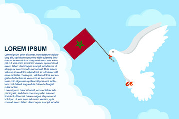Morocco peace concept with text area, Dove of Peace bird with Morocco flag, peace day template