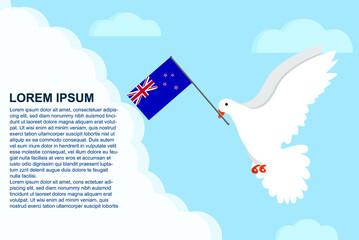 New Zealand peace concept with text area, Dove of Peace bird with New Zealand flag, peace day template