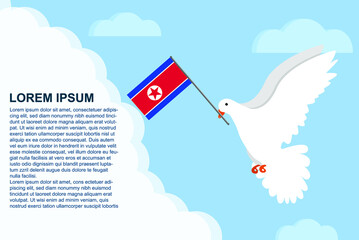 North Korea peace concept with text area, Dove of Peace bird with North Korea flag, peace day template
