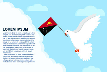 Papua New Guinea peace concept with text area, Dove of Peace bird with Papua New Guinea flag, peace day template