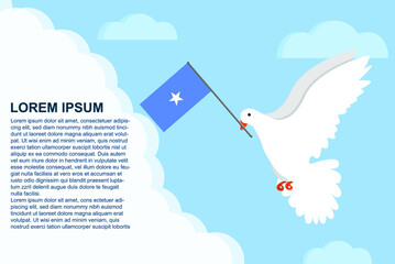 Somalia peace concept with text area, Dove of Peace bird with Somalia flag, peace day template