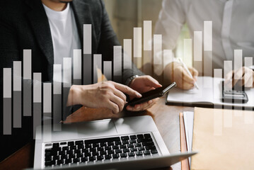 Business concept, Business team working and meeting with chart at office.