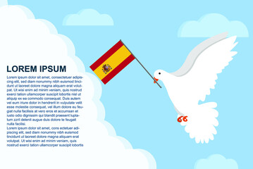 Spain peace concept with text area, Dove of Peace bird with Spain flag, peace day template