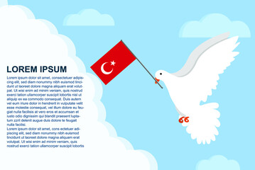 Turkey peace concept with text area, Dove of Peace bird with Turkey flag, peace day template