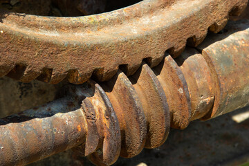 old mechanical metal gears mechanism on the abandoned dam