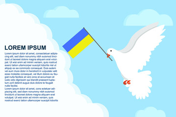 Ukraine peace concept with text area, Dove of Peace bird with Ukraine flag, peace day template