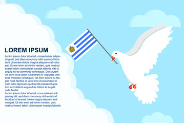 Uruguay peace concept with text area, Dove of Peace bird with Uruguay flag, peace day template