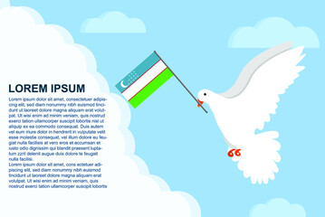 Uzbekistan peace concept with text area, Dove of Peace bird with Uzbekistan flag, peace day template