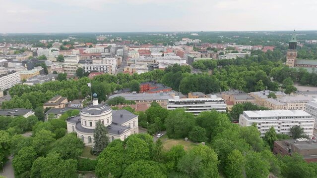 Aerial view of the skyline of Turku, Finland in summer