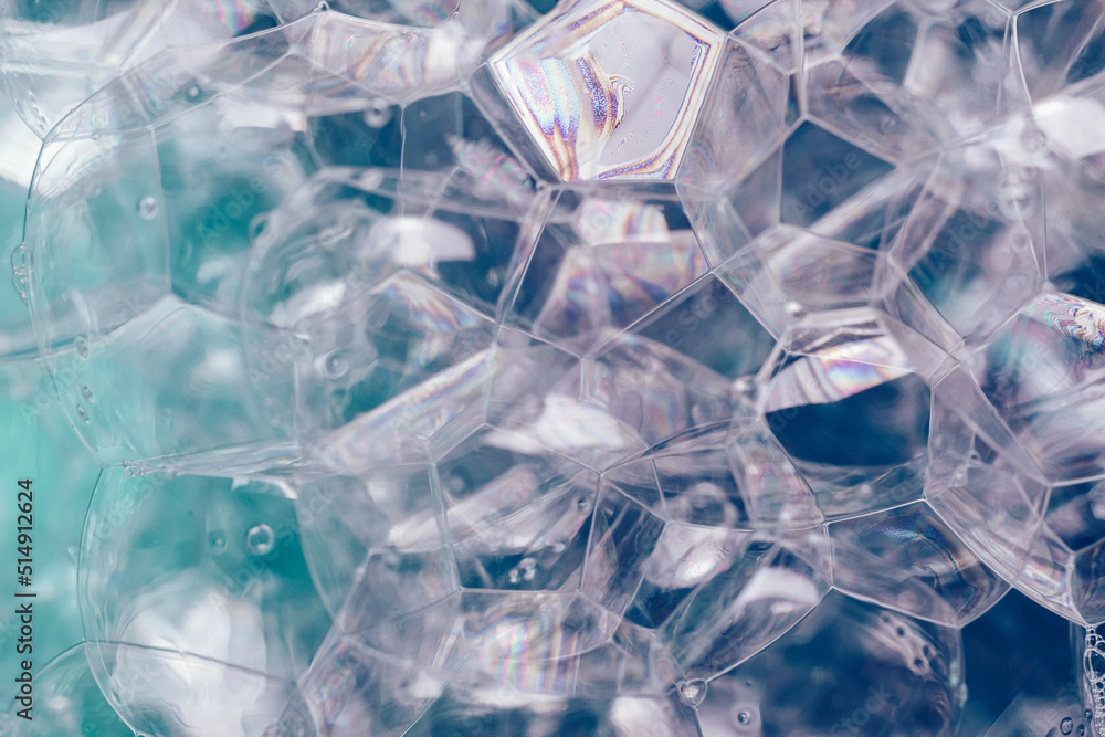 Fototapete close up beautiful abstract soap bubbles. background pattern for design. macro photography view.