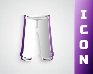 Paper cut Pants icon isolated on grey background. Trousers sign. Paper art style. Vector