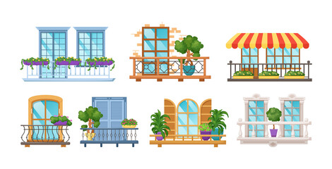 Windows and balconies for house facade exterior design.