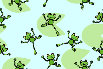 Vector seamless pattern with funny cartoon frogs