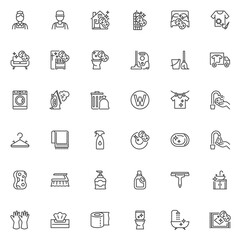 Cleaning service line icons set