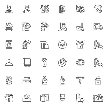 Cleaning service line icons set