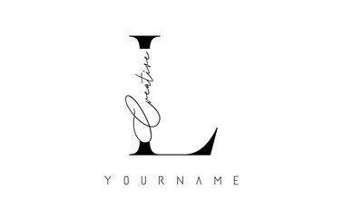Creative handwritten L logo with text concept design.