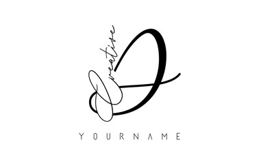 Creative handwritten D logo with text concept design.